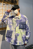 2026秋季新款港风原创衬衣夹克扎染撞色衬衫外套蓝色GC08-P75，男装夹克，电商B277(原6028)
