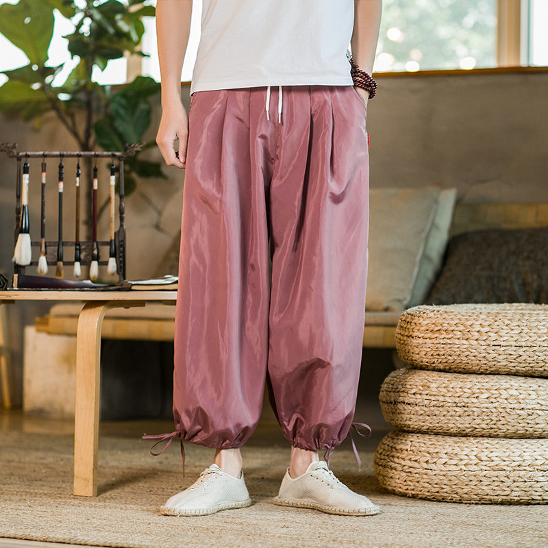 2021春季新款男装中国风宽松休闲裤液态反光阔腿裤子灰色K58-P40,男装休闲裤,电商B277(原6028)
