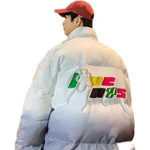 2026冬季新款港风原创渐变印花立领休闲羽绒服外套白 GM15-P175图片