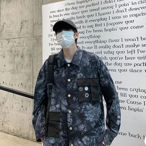 2026秋季新款港风原创衬衣夹克扎染撞色衬衫外套蓝色GC08-P75图片