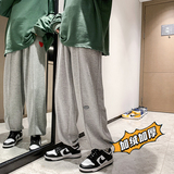 2025冬季原创港风爱心华夫格卫裤加绒加厚大码休闲裤灰GK28-1-P65，男装休闲裤，电商B277(原6028)