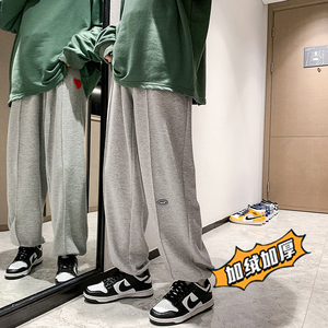 2025冬季原创港风爱心华夫格卫裤加绒加厚大码休闲裤灰GK28-1-P65图片
