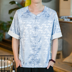夏季新款男装 原创盘扣宽松衬衣中国风唐装云纹提花衬衫 C32-P45图片