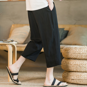 夏季新款男装冰丝抗皱透气中国风宽松七分裤咖啡厅黑色 K101-P55,男装休闲裤,电商B277(原6028)