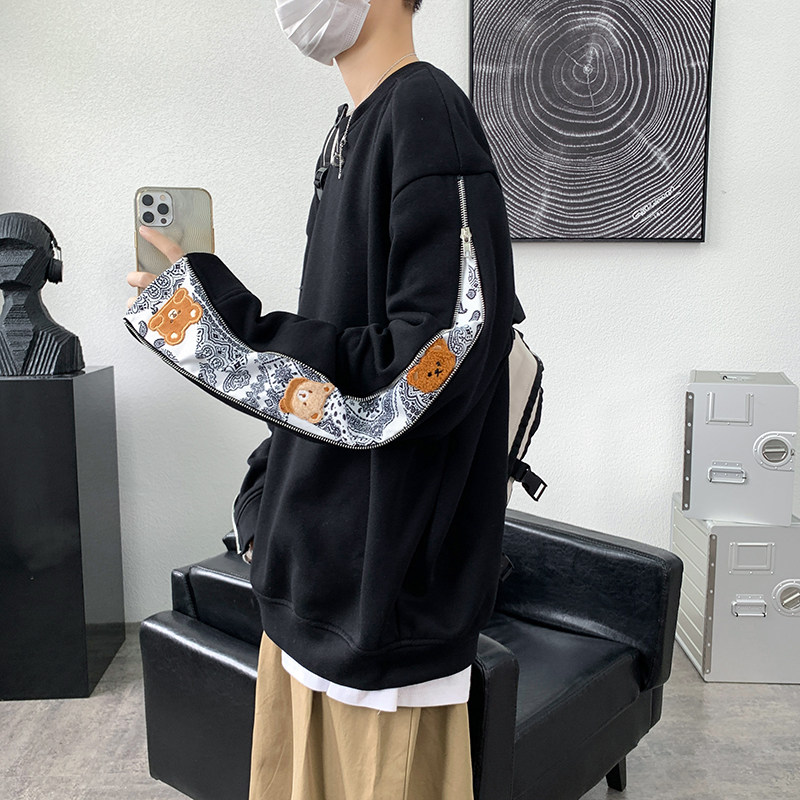 2026秋季新款男卫衣原创港风腰果花拼接大皂风卫衣黑GW06-P70,男装卫衣,电商B277(原6028)