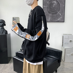2026秋季新款男卫衣原创港风腰果花拼接大皂风卫衣黑 GW06-P70图片