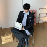 2026秋季新款原创西服拼接毛边韩版宽松休闲西服外套黑GX07-P130，男装西服，电商B277(原6028)