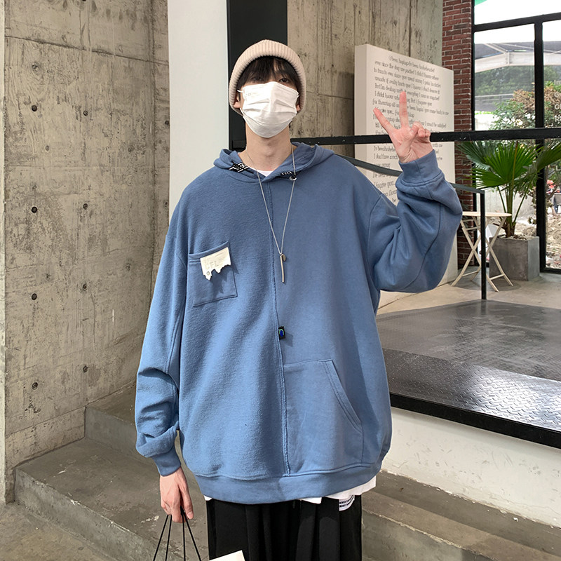 2026秋季新款男装卫衣原创中性港风连帽拼接上衣外套黑色GW04-P70,女装短外套,电商B277(原6028)