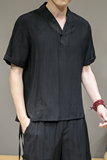 夏新款男原创盘扣宽松唐装衬衣风绣花短袖衬衫灰墙黑C31，男装衬衫，电商B277(原6028)