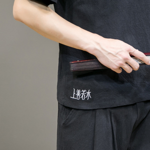 夏季新款男棉麻刺绣宽松唐装衬衣风绣花短袖衬衫灰墙 C11图片