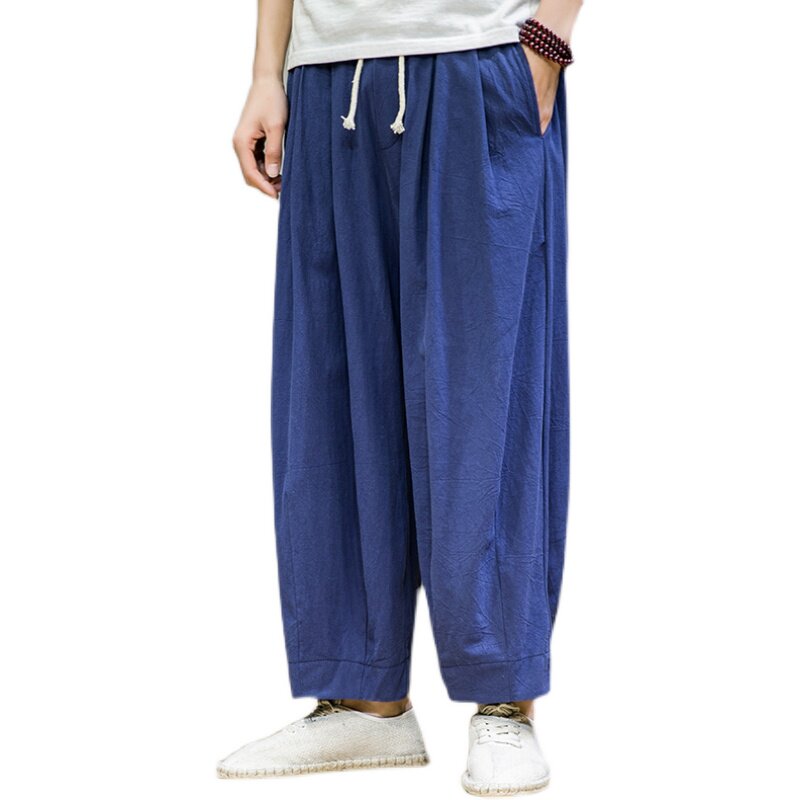 2025夏季新款男装棉麻风宽松休闲裤大码阔腿裤藏青K60-P50,男装休闲裤,电商B277(原6028)