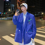 2026秋季新款原创港风西服撞色灯芯绒休闲西服外套蓝GX08-P125，男装西服，电商B277(原6028)
