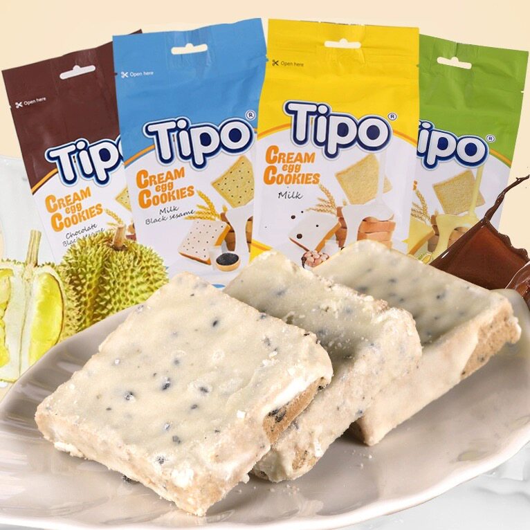 越南进口TIPO面包干牛奶巧克力芝麻榴莲味涂层饼干早餐休闲小零食