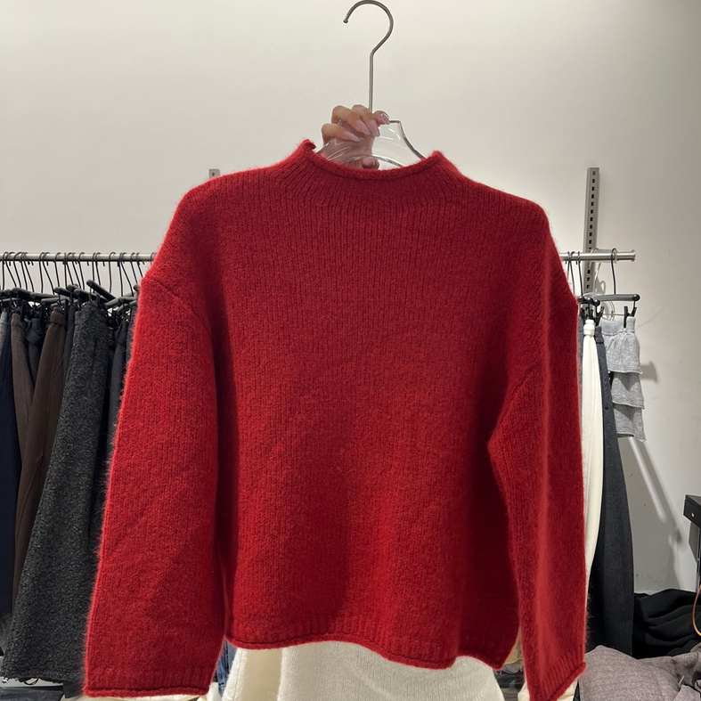 欧洲站现货2025韩版极半高领针织衫女宽松套头山羊绒百搭显瘦
