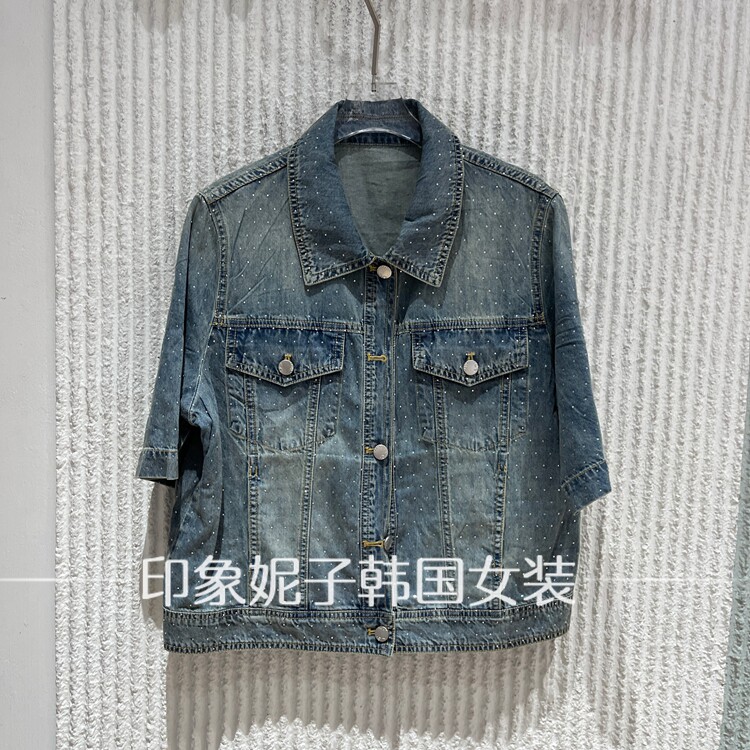 现货欧洲站2026夏季新款休闲纽扣翻领水洗女装牛仔外套06333