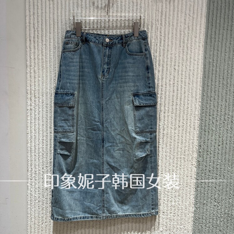 欧洲站2026夏新款牛仔半身裙女多口袋中长裙显瘦复古半裙06315