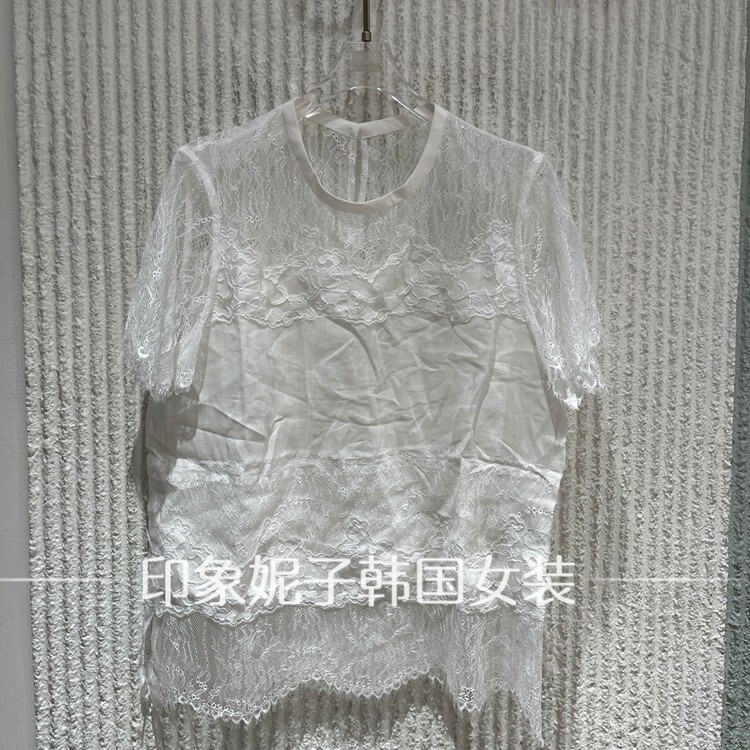 现货欧洲站2026夏季新款圆领透视镂空女装短袖88005