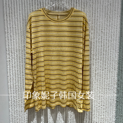 欧洲站夏季条纹显瘦长袖T恤女