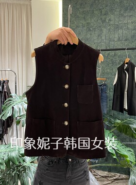 欧洲站秋季立领单排扣女马甲