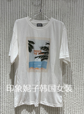 现货欧洲站2026夏季新款花短袖T恤女白色宽松透气804