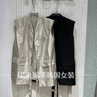 现货欧洲站2026夏季新款女装无袖马甲外套百搭中长款袋马甲2887