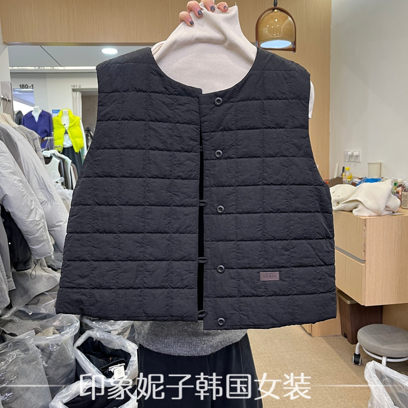 欧洲站2025冬季新款圆领轻薄羽绒棉马甲女韩版保暖背心坎肩外套