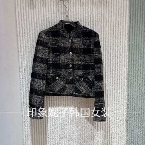 欧洲站 2026 秋季新款格纹小香风短外套女立领气质夹克上衣92402