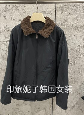 韩国进口秋冬毛领拉链加厚女外套