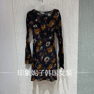 欧洲站2026秋季新款长袖连衣裙女圆领收腰显瘦通勤裙26131
