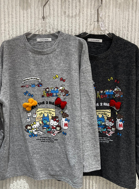 欧洲站2025冬季新款over时尚圆领卡通印花宽松显瘦长袖T恤女63712