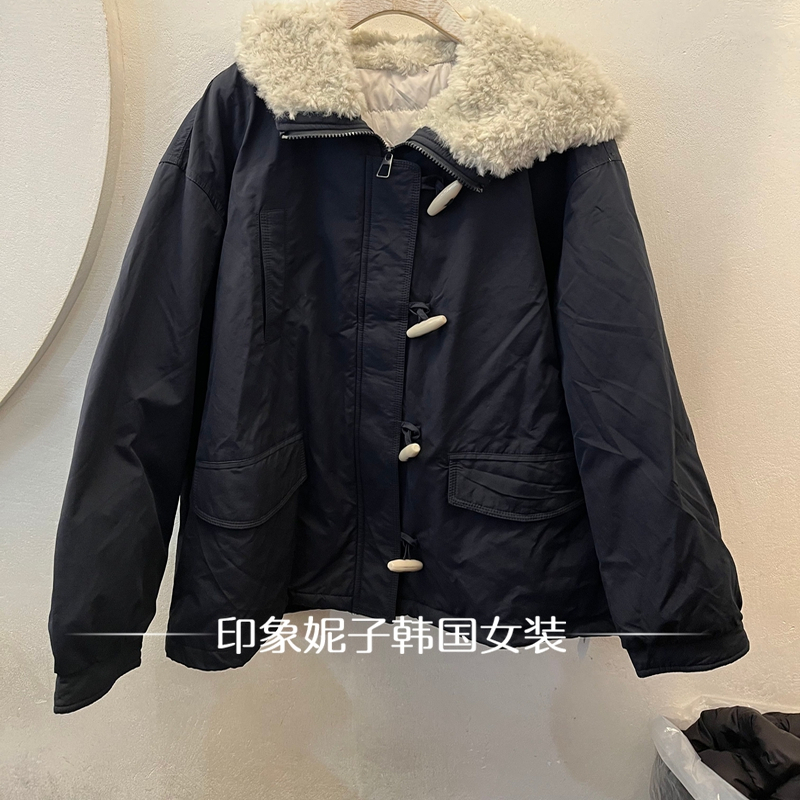 韩国进口2025冬季工装风羊羔毛领派克服女短款加厚外套时尚百搭