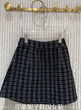 欧洲站2025冬季新款时尚显瘦百搭格子A字针织半身裙短裙女潮06911