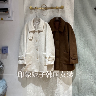 欧洲站 2026 秋季新款翻领单排扣中长款毛呢外套女两色2585