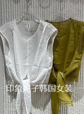欧洲站夏季设计感绑带无袖衬衫