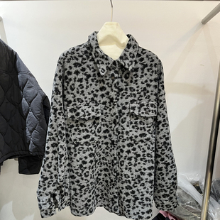 豹纹灰色衬衣复古气质双口袋上衣女89634 时尚 欧洲站2025冬季 新款
