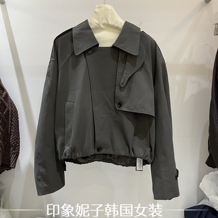 现货韩国进口2025秋季新款时尚百搭翻领单排扣短款风衣外套女