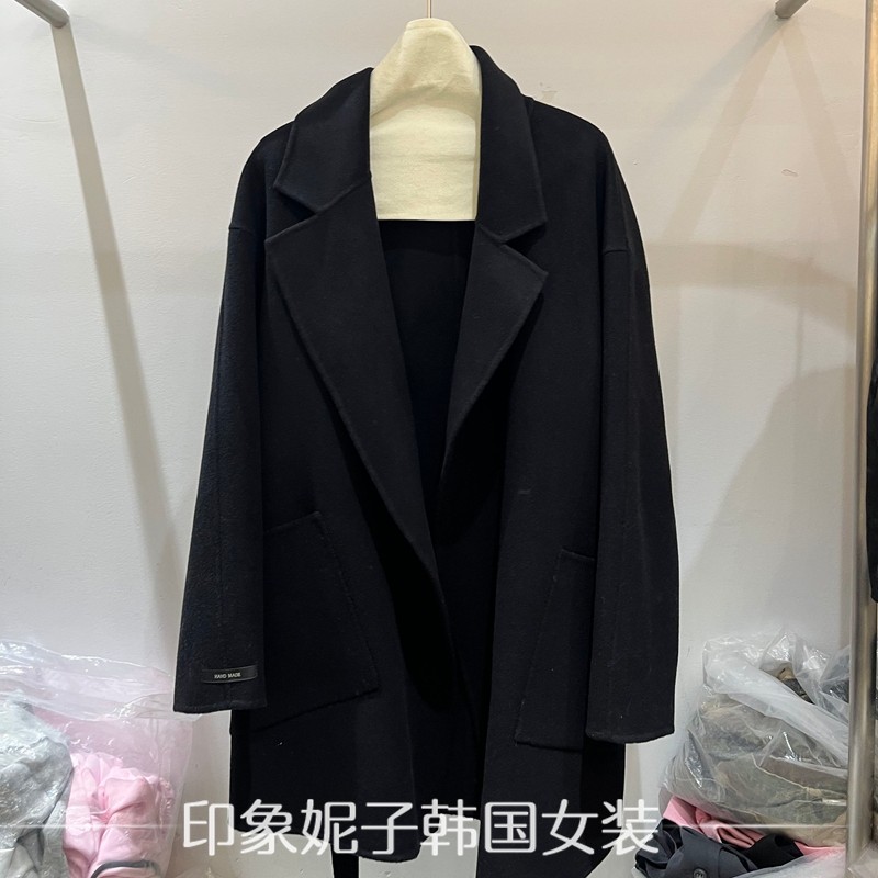 欧洲站2025冬季新款 时尚披肩短款大衣系带收腰气质毛呢外套70003