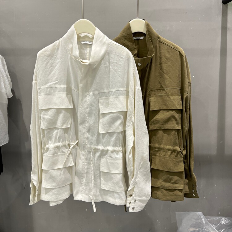 韩国进口2026夏季工装风立领多口袋短外套女抽绳收腰夹克百搭时尚