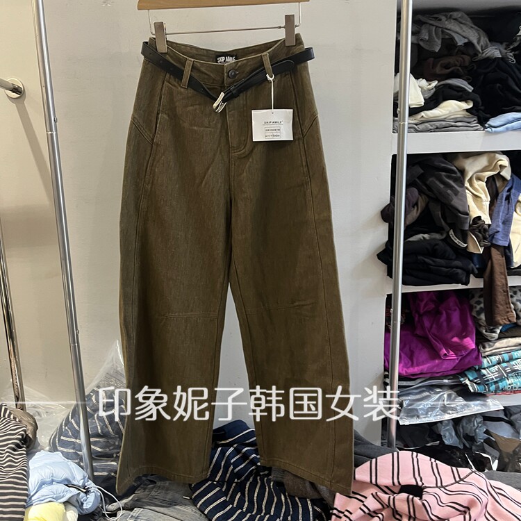 欧洲站 2026 秋季新款军绿高腰配腰带阔腿休闲裤女