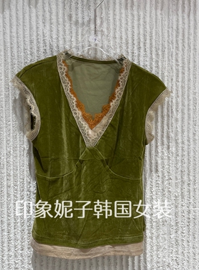 现货欧洲站2026夏季新款V领蕾丝拼接无袖背心女通勤百搭751