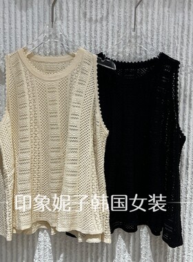 欧洲站夏季钩花镂空无袖针织开衫