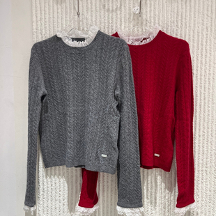 女山羊绒毛衣20251223 蕾丝花边拼接绞花针织衫 欧洲站2025冬季 新款