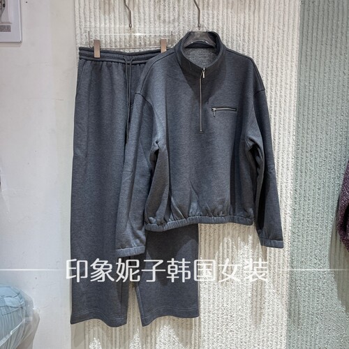 欧洲站秋季半拉链立领卫衣套装女