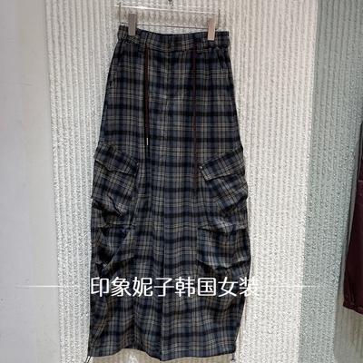 欧洲站2026秋季新款格纹工装裤女多口袋阔腿裤百搭休闲长裤02751