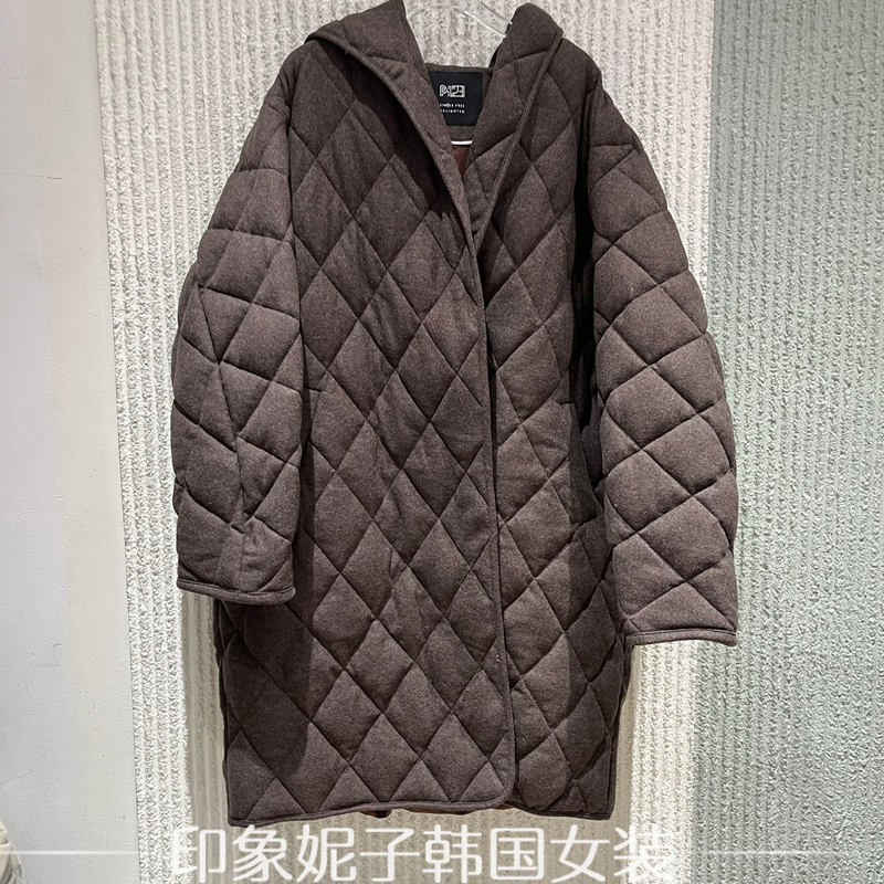 欧洲站2025冬季新款PH23连帽浴袍款长款菱格鹅绒羽绒服外套25009