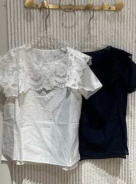 欧洲站2026夏新款蕾丝拼接短袖T恤女圆领显瘦设计感小众上衣19823