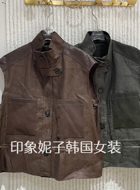 欧洲站秋新立领纽扣工装马甲女