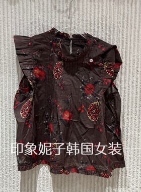 欧洲站2026夏女石榴印花短袖衬衫