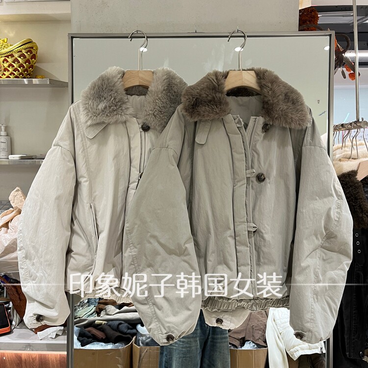(现)欧洲站2026冬季新款毛领翻领白鹅绒羽绒服女短款休闲保暖外套