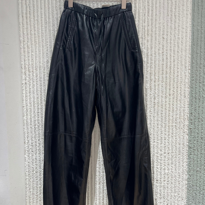 欧洲站2025冬季新款时尚个性松紧腰抽绳宽松休闲裤皮裤长裤900387